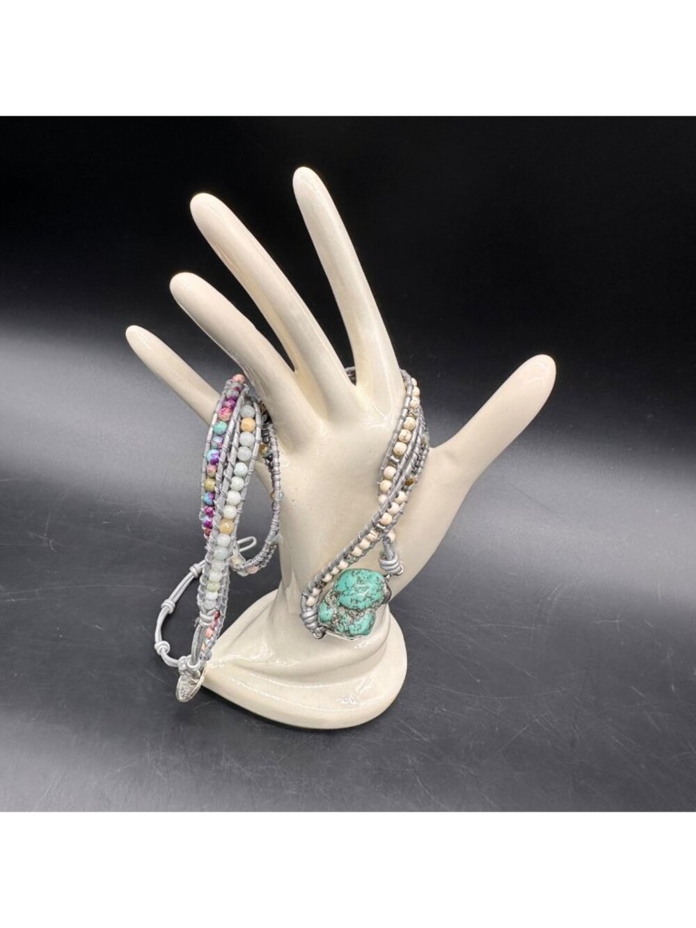 Turquoise Jasper Amazonite Leather Wrap Bracelet Necklace Boho Festival Western